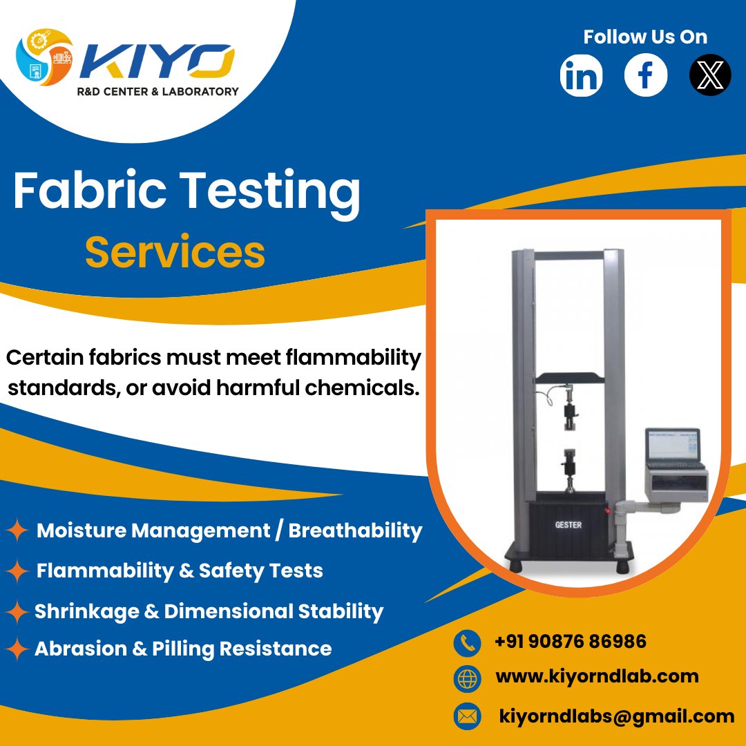 Kiyorndlab's tweet image. Need trusted Fabric Testing Lab Services in India – Kiyo R&amp;amp;D Lab offers NABL-accredited testing for textiles, apparel &amp;amp; more.
✅ Accurate ✅ Fast ✅ Compliant
#FabricTesting #KiyoRnDLab #TextileIndia #NABL #QualityCheck