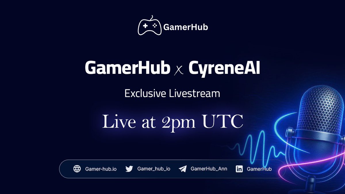 GamerHub is rewriting and rebuilding the future of gaming.

Join us and <a href="/CyreneAI/">CyreneAI</a> at 2PM UTC for an exclusive Livestream packed with insights you don’t want to miss.

The link will be shared soon so keep your notifications ON.

Be in the room when it happens. Don't wait for the