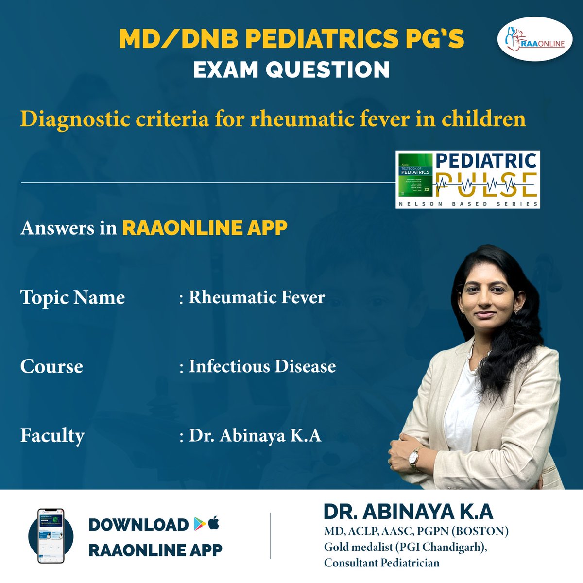 Raaonline's tweet image. Pediatrics PG's Exam Question - Rheumatic Fever by Dr. K. A. Abinaya on the RAAONLINE App.
Android: play.google.com/store/apps/det…
IOS: apps.apple.com/in/app/raaonli…
Contact: +91-9994994266
#Raaonline #students #videolectures #pastexampapers #medical #medicalstudent #examprep #pediatrics