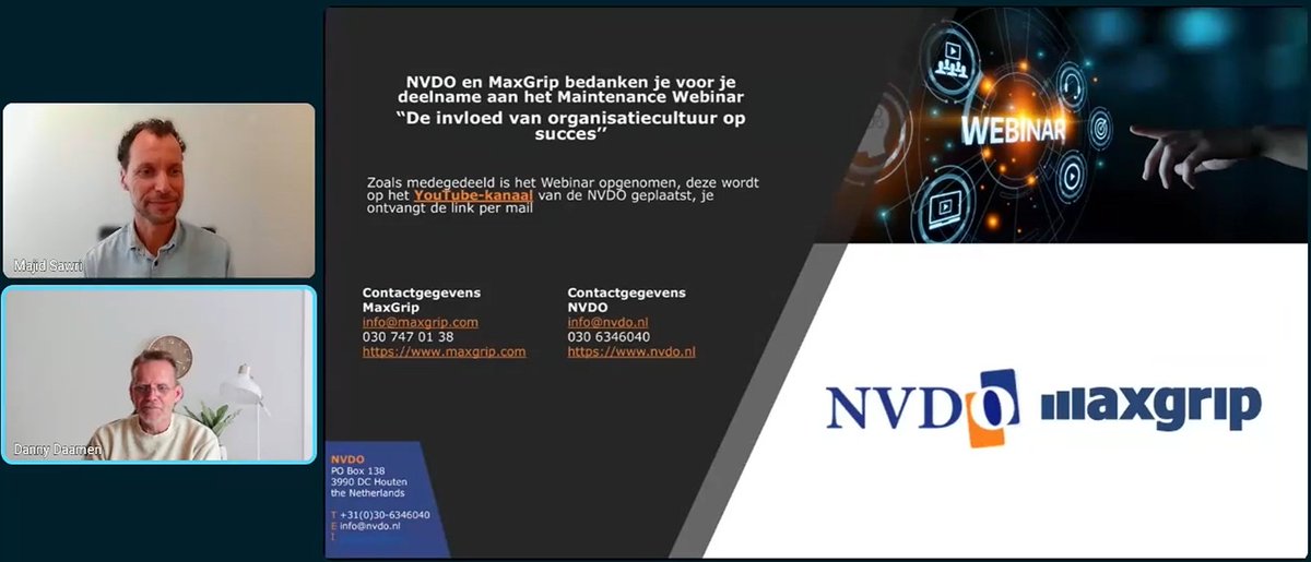 Maar hoe kan je die cultuur veranderen? Tip: Laat zelf het gewenste gedrag zien, vertrouwen is essentieel, aandacht voor gedrag en onderliggende overtuigingen, spreek een gemeenschappelijke taal en doelen moeten bekend zijn en gedragen worden binnen de organisatie. #NVDO #MaxGrip