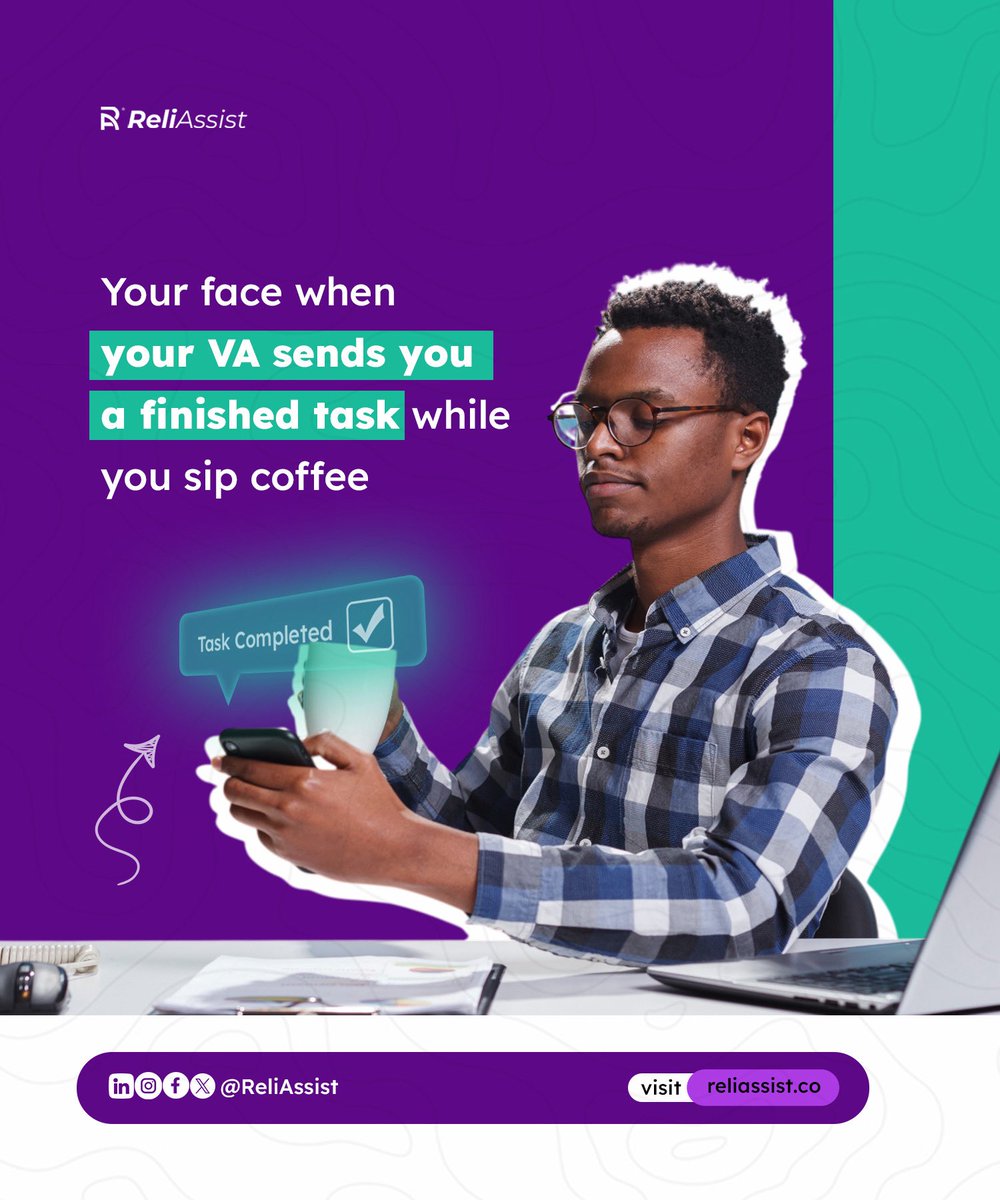 ReliAssist's tweet image. Coffee tastes better when your to-do list is getting done for you. 

That’s the magic of hiring a VA, while you recharge, your business moves forward.


#Reliassist 
#HireAVA 
#WorkSmarterNotHarder