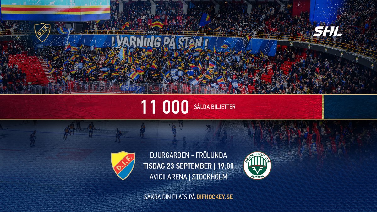 Nästa stora 𝗣𝗨𝗕𝗟𝗜𝗞𝗙𝗘𝗦𝗧 närmar sig 🌡️🔥

Djurgårdsfamiljen, vi är förbi 𝟏𝟏 𝟎𝟎𝟎 sålda biljetter till Avicii-premiären kommande tisdag. Skynda dig att säkra dina platser redan idag!

🎟️ Biljetter på DIFHockey.se.

#DIFHockey | #AlltidOavsett