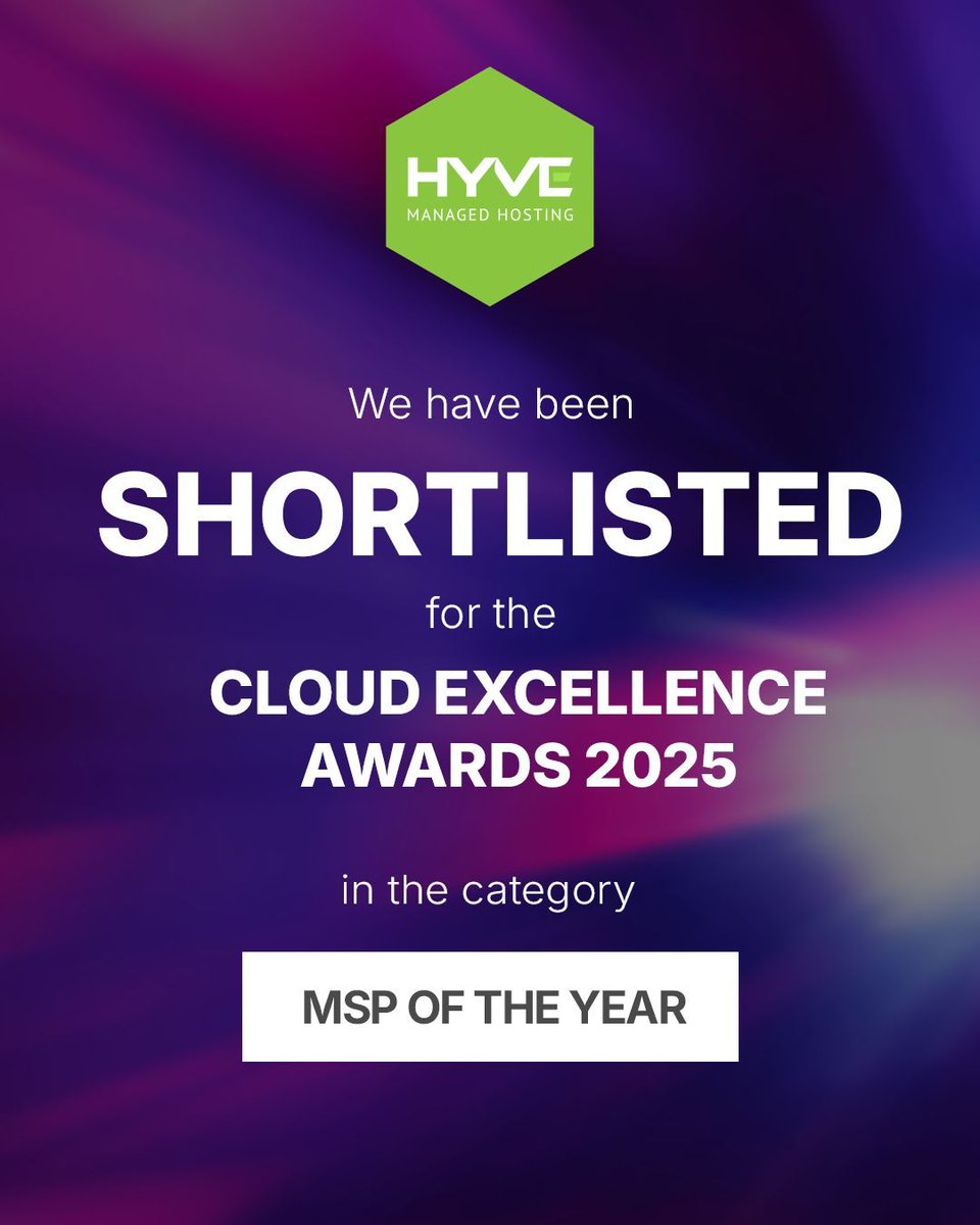 Hyve's tweet image. We are thrilled to have been shortlisted for MSP of the Year at the Computing Cloud Excellence Awards 2025.

Congratulations to all the finalists, we look forward to attending the awards evening in September 🙌

#CloudExcellenceAwards #MSP #TechAwards #YourCloudExperts