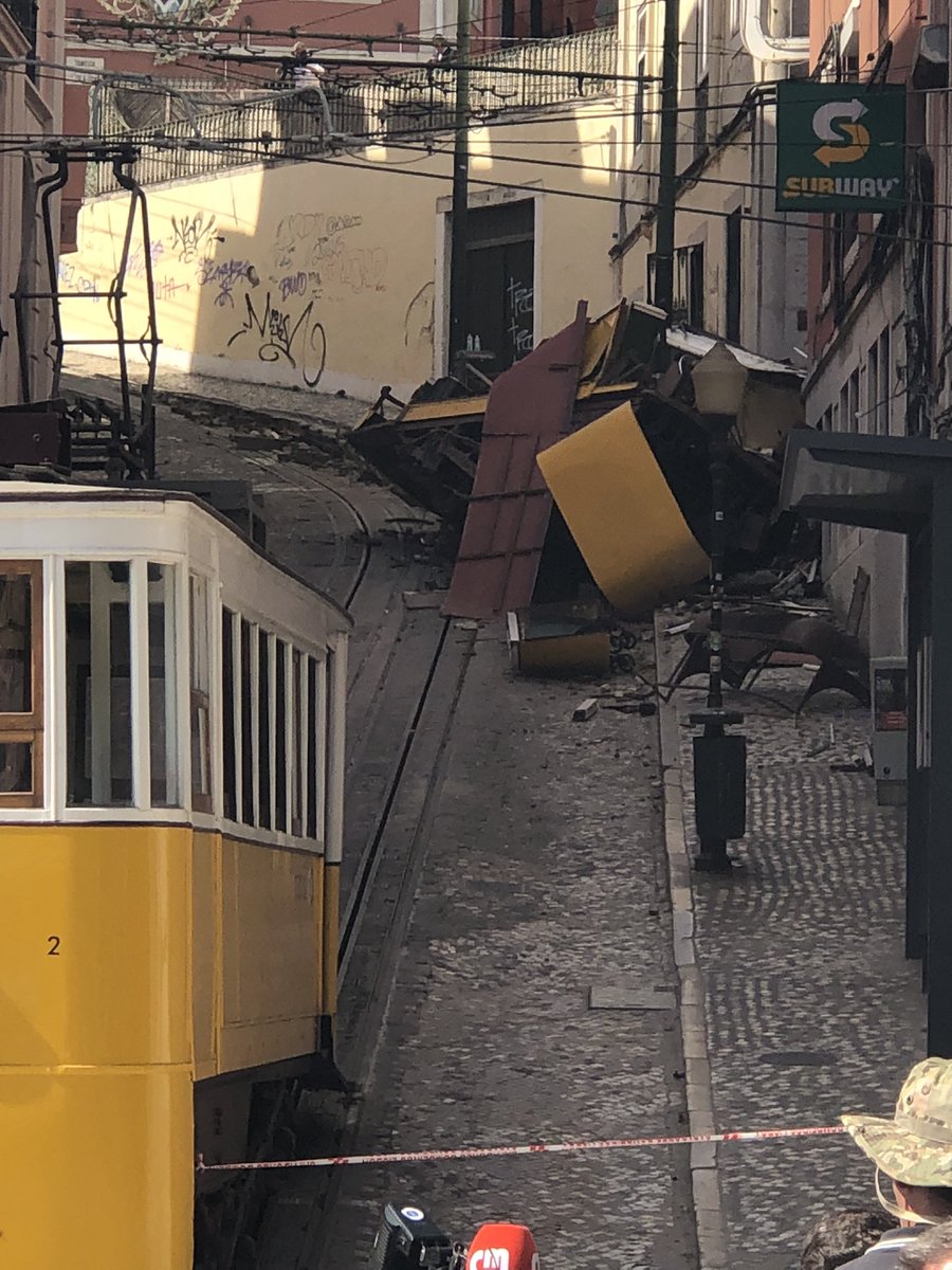 Les restes du funiculaire de Gloria à Lisbonne <a href="/RTLFrance/">RTL France</a> Un amas de tôle et de carrosseries défoncées.