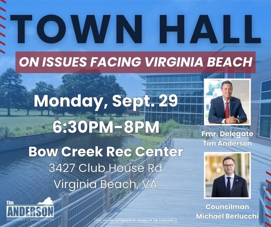 WTYRva's tweet image. Join @AssocAnderson for a town hall!!
