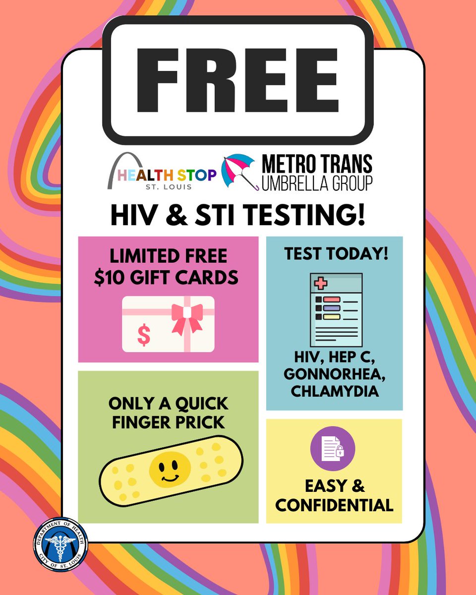 HealthStopSTL's tweet image. Know your status 💡 Free HIV &amp;amp; STI testing today at MTUG from 1–3 PM. Walk in, get tested, stay empowered. #GetTested #KnowYourStatus