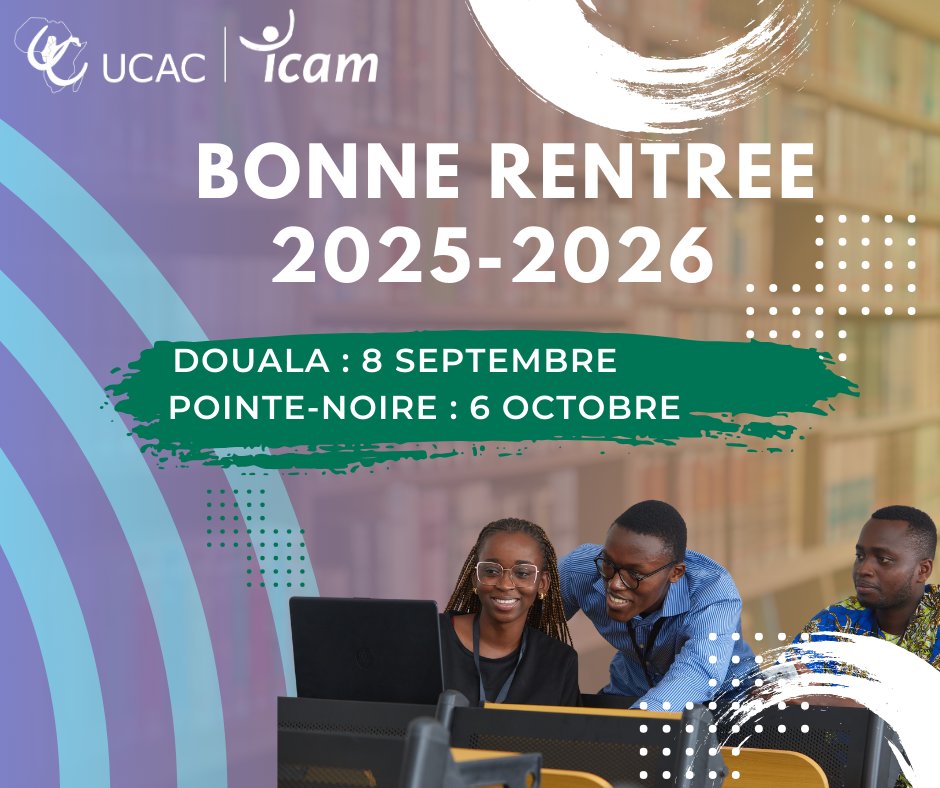 C'est officiel : Vos dates de rentrée à l'<a href="/ucac_icam/">ucac_icam</a>  ! 🎉
Campus de Douala : 8 septembre 2025
Campus de Pointe-Noire : 6 octobre 2025
Stay tuned 🚀