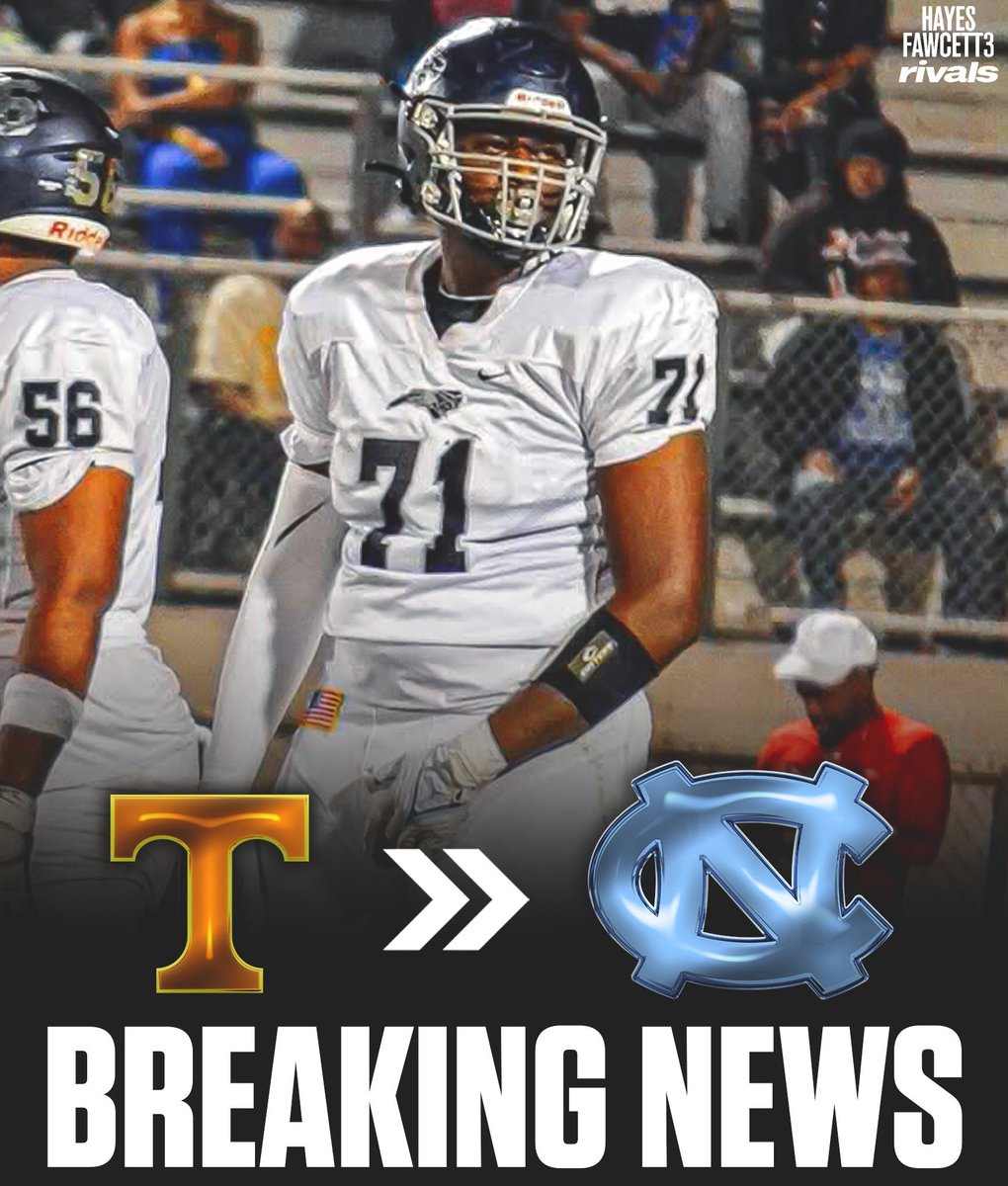 Hayesfawcett3's tweet image. BREAKING: Four-Star OT JB Shabazz has Flipped his Commitment from Tennessee to North Carolina, his agent tells me for @rivals
The 6’7 315 OT from Winston Salem, NC had been Committed to the Vols since July
Ranked as the No. 9 OT in ‘26 (per Rivals)
on3.com/rivals/jb-shab…