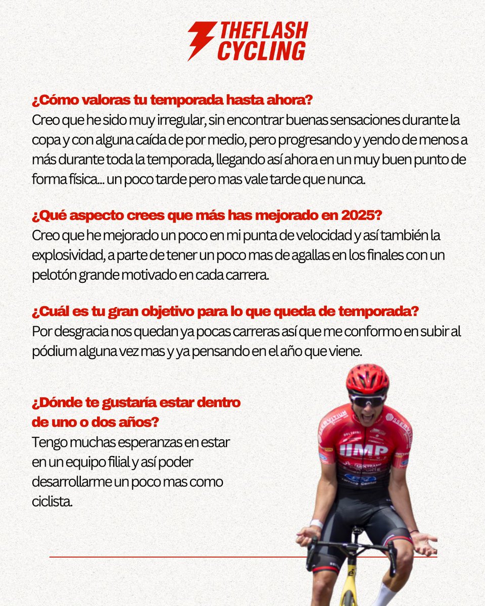 TheFlashCycling's tweet image. 🔴 PREGUNTAMOS A… Albert Roca 🔴
El joven de 20 años está firmando una temporada espectacular 🚴‍♂️🔥

🏆 Ganador en la Copa de España (Valladolid)
📈 Regularidad, ambición y mucho futuro

En 8 preguntas nos cuenta:
⚡ Temporada
⚡ Objetivos
⚡Curiosidades 

¿Dónde está su techo?