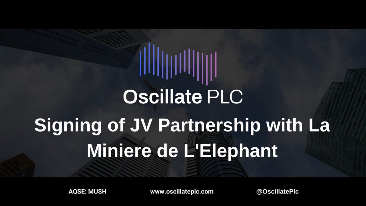 ServalResources's tweet photo. 🔔 Oscillate are pleased to announce that it has signed a Joint Venture Partnership and earn-in agreement with La Miniere de L'Elephant SARL, to develop the Duékoué Prospect. 

Read the RNS here: https://t.co/BeRTw8osVN

#MUSH https://t.co/sc6pO0tvVn