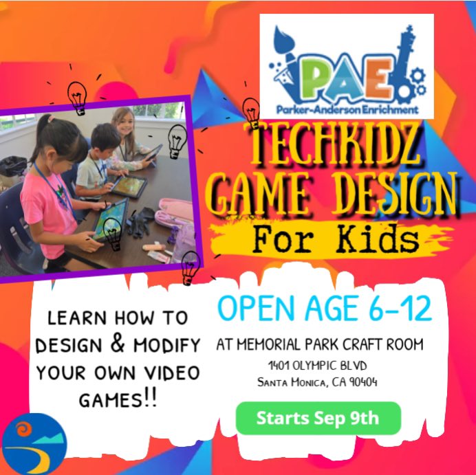 TechKidz: Game Design, 6-12 yrs, Tues 5pm Classes Fall 2025 Sep 9, 2025 - Oct 28, 2025. Santa Monica Memorial Park Craft Room. Our #SaMoParks provide #STEM learning for thousands of kids all year long. @parkerandersonla <a href="/LASTEMCollectiv/">LA STEM Collective</a> #lastem
Register:
anc.apm.activecommunities.com/santamonicarec…