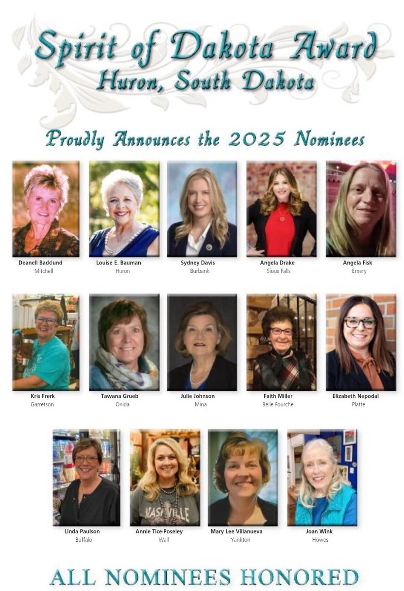 I am truly honored to be nominated for the Spirit of Dakota Award, South Dakota’s premier women’s recognition.

This award represents the courage, strength, and leadership of women who help build families, strengthen communities, and move our state forward.

My sincere thanks to