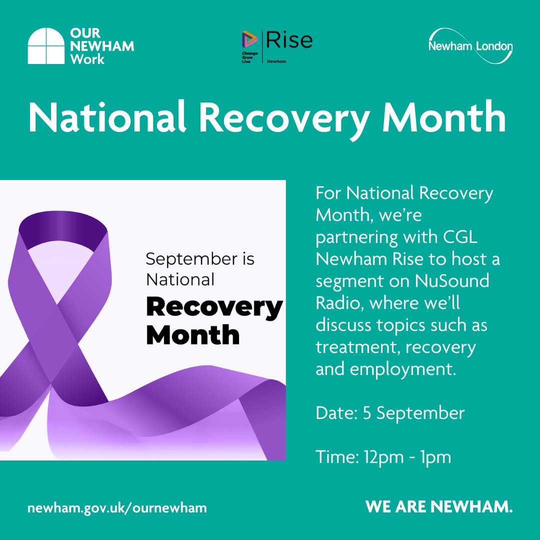 📣 On air tomorrow!

We’re teaming up with <a href="/CGLNewhamRise/">CGL Newham Rise</a> on <a href="/nusound92fm/">Nu Sound Radio 92FM</a> for a powerful chat about recovery, support &amp; employment during #NationalRecoveryMonth

Don’t miss it ⬇️
internetradiouk.com/nusound-newham/
