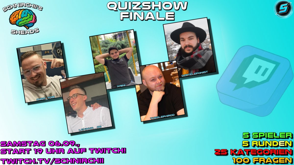 SAMSTAG DAS GROßE QUIZ-FINALE!! 🏆🎖️

Alle einschalten, ab 19 Uhr auf Twitch.tv/schnirchii

#Quiz  #twitch #roadtopartner #schnirchii #Germany #funny #passion #showtime #specialevent #event