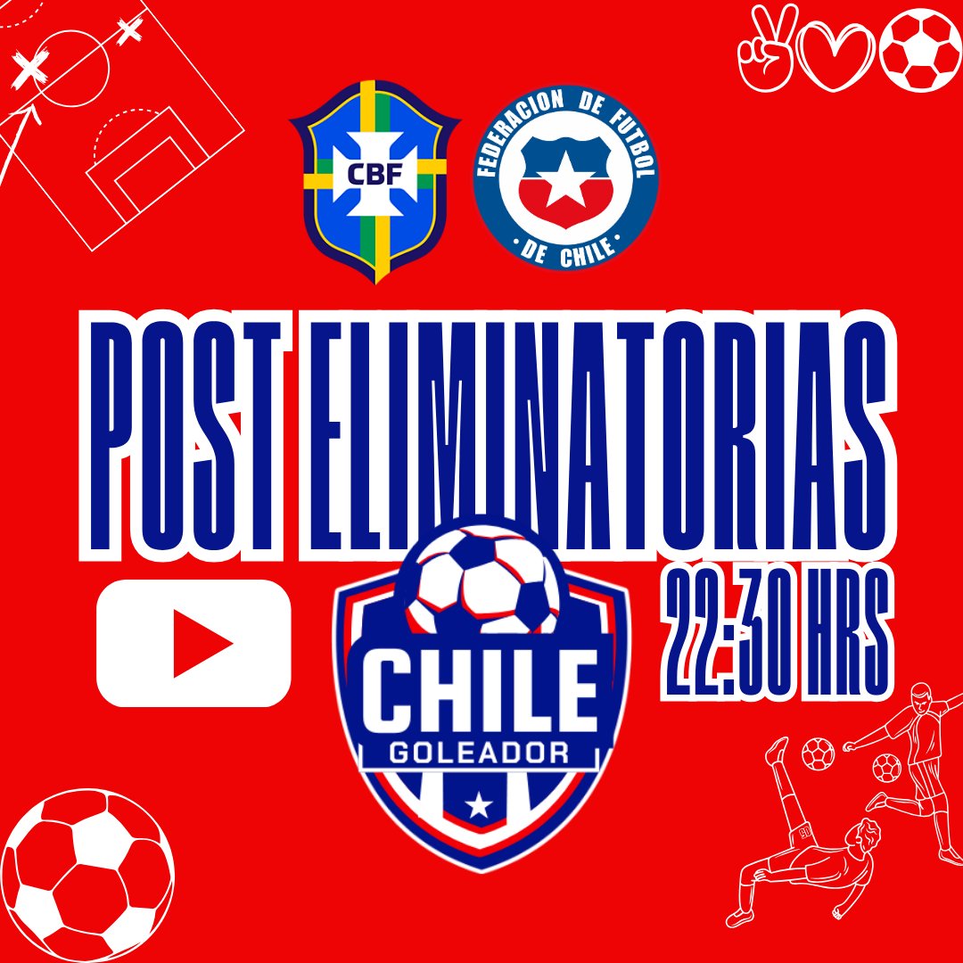 Amigos de Chile Goleador, los esperamos con el post del partido contra Brasil 🇧🇷, tendremos todo el análisis y mucho más, nos vemos

#VamosChile #LaRoja #EliminatoriasSudamericanas 

youtube.com/live/LFtTZ5zdR…