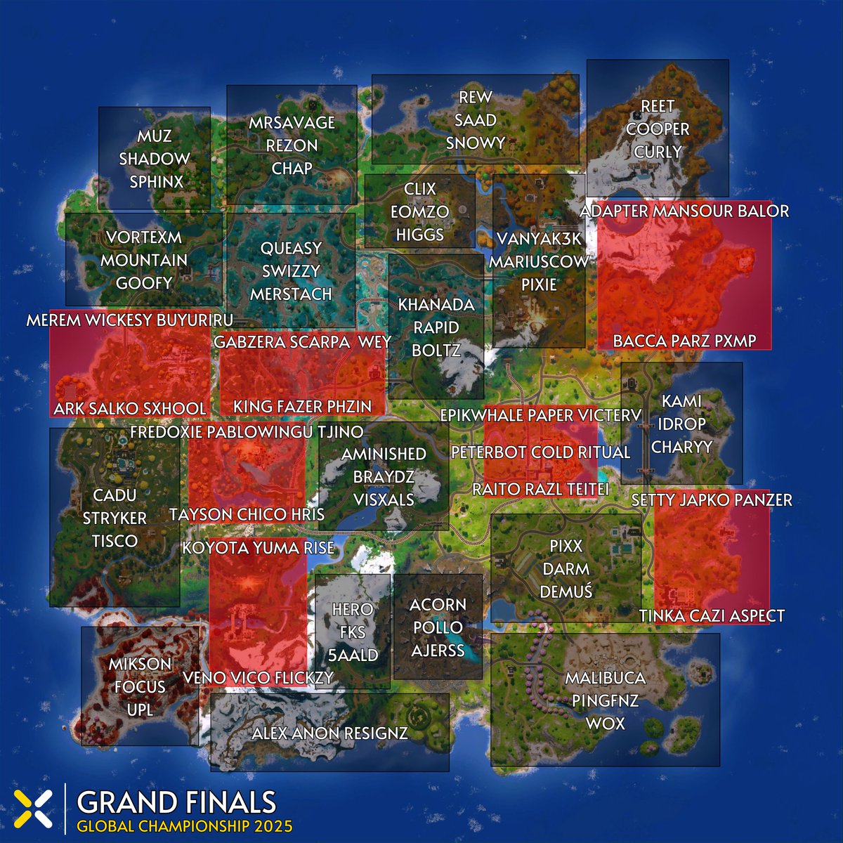 kxrr0's tweet image. FNCS GLOBAL CHAMPIONSHIP 2025 MAP

💰 $2,001,000 PRIZE POOL
🗓️ 06.09-07.09
🔢 12 GAMES
👥 33 TRIOS
⏰ 16:00 CET