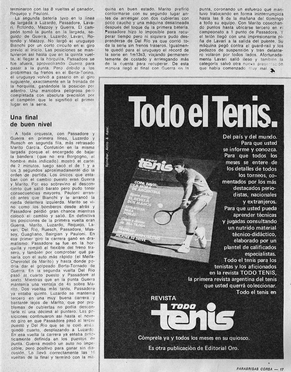 4/9/1977, carrera de la F1 🇦🇷 en El Zonda de San Juan.
Superando la presión psíquica por la piña del sábado, con un auto remendado, ganó de punta a punta
GUERRA EN SU TRIUNFO MAS BRILLANTE

1 - MA. Guerra (Berta/Tor)
2 - M Garcia (Meifa/Chev)
3 - P Passadore (Pianetto/D)

Corsa