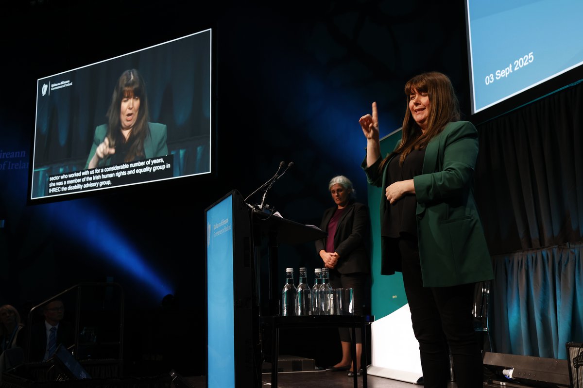 DeptCDE's tweet image. Ms Lianne Quigley of @IrishDeafSoc and Mr Joseph McGrath of @Platformselfadv spoke at the event, which was opened by Taoiseach @MichealMartinTD.