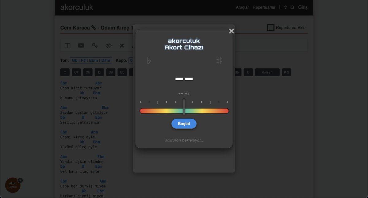 işte yazılım bu işe yarıyor! 

Milyon tane repertuar sitesi var, bir tanesi akor cihazı eklemiş. 

Harika gerçekten tebrik ediyorum <a href="/akorculuk/">akorculuk.com</a>