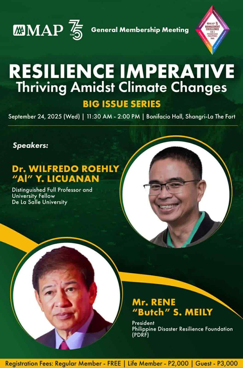 🌏 On 9/24, I’ll be repping <a href="/thepdrf/">Philippine Disaster Resilience Foundation</a>, joining renowned Dr. Wilfredo Roehl Y. Licuanan at the MAP General Membership Meeting to discuss our nation’s Resilience Imperative—how we can unite across sectors to face #climatechange + disasters head-on.