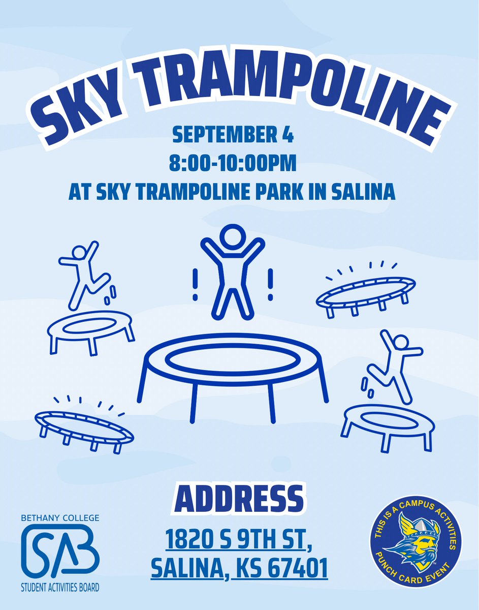 BCLBKSAB's tweet photo. We are flipping out! 🤸‍♀️ Tonight is the night! Join us at 8pm at Sky Trampoline Park in Salina for a night of fun. Pizza and soda will be provided!! https://t.co/1Qz02zf6qn