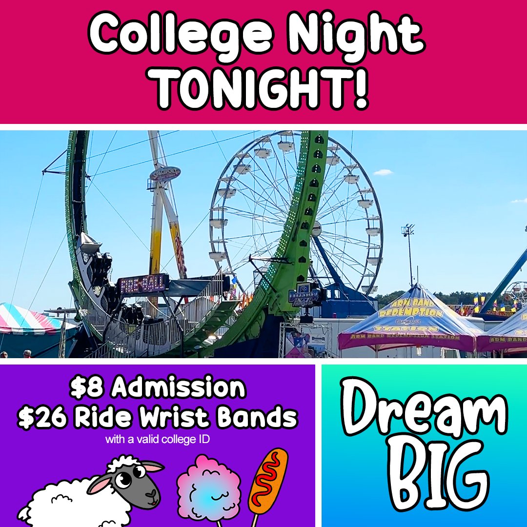 MDStateFair's tweet photo. π Hey college crew! Score $8 admission and $26 unlimited rides with your valid college ID. ππ‘ Let the fun begin!
#MDStateFair #college #collegenight #fairfun https://t.co/R9wt2gkcrn
