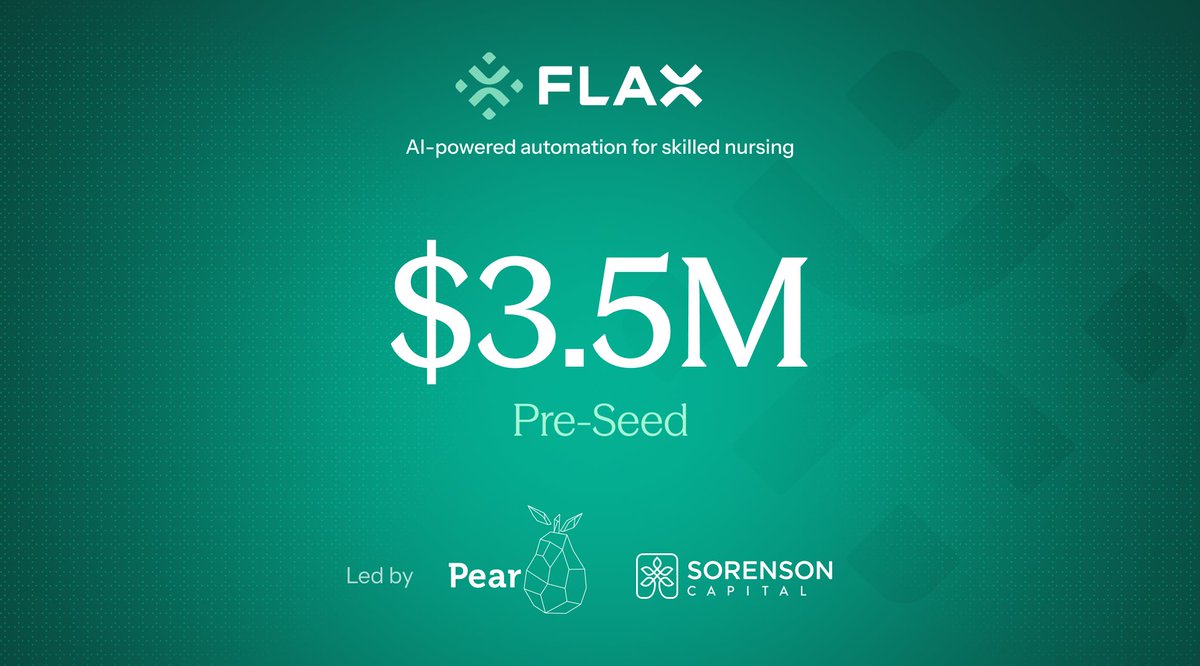 Excited to share <a href="/Flax_AI/">Flax Health</a>  raised $3.5M in Pre-Seed funding from @sorensoncap and <a href="/pearvc/">Pear VC</a> to bring AI-powered automation to skilled nursing.

Huge shoutout to our team, investors, and especially early partners 🚀

businesswire.com/news/home/2025…