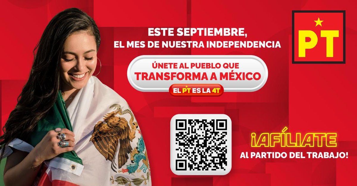 En el mes de la Independencia, el pueblo de #México se organiza y se afilia al Partido del Trabajo: porque juntos hacemos historia.

¡Afíliate al #PT!

#PTesla4T