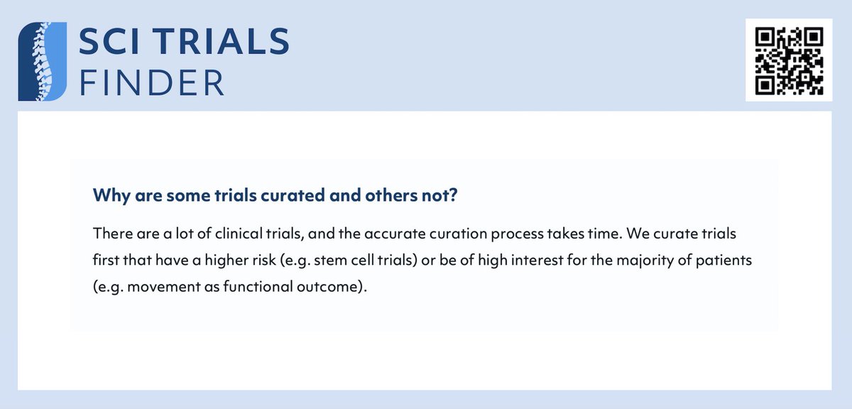 ✨ New in August 2025 on SCITrialsFinder.NET: 17 #SCI #trials have been added! 

🦿 Mobility – 7 trials
🌱 General health – 6 trials
✋ Arm &amp; hand function – 3 trials
💜 Sexual health – 1 trial

📝 Our team is now working on #curating these trials.
🔗 scitrialsfinder.net/frequently-ask…