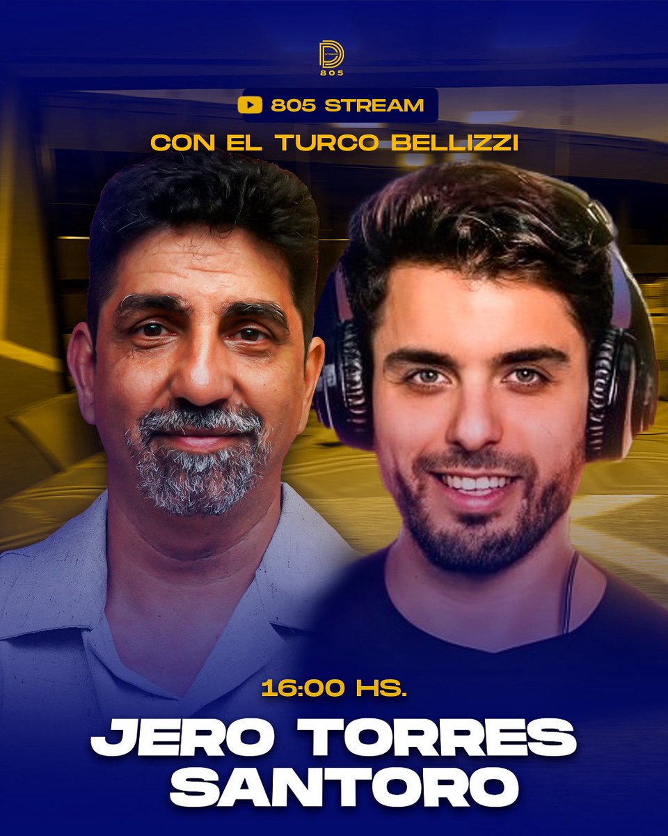 805stream's tweet image. 📲 HOY 16HS: @JTorresantoro en ‘Esta Boca es Tuya’ junto al @turcobellizzi 

Los esperamos en nuestro canal de YouTube @805stream 🙌