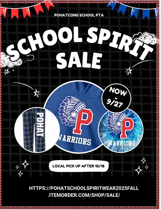 📢 Pohat Spirit Wear Sale! 🧢 

Use the link below to place your order by Saturday, 9/27. Pick up will be mid October. 

…choolspiritwear2025fall.itemorder.com/shop/sale/