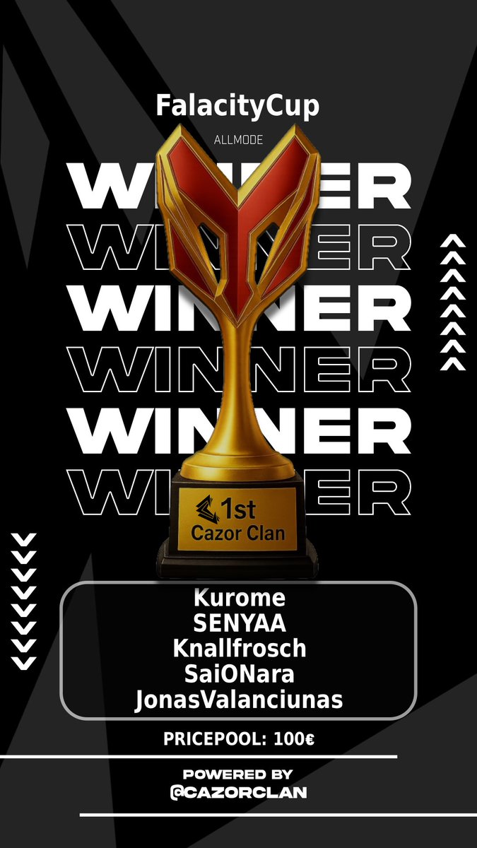 Cazor Black win the FalacityCup! 🏆🎉
A big GG to all competitors and much respect to the organizers for hosting an incredible tournament.🙌
#CazorBlack #victory