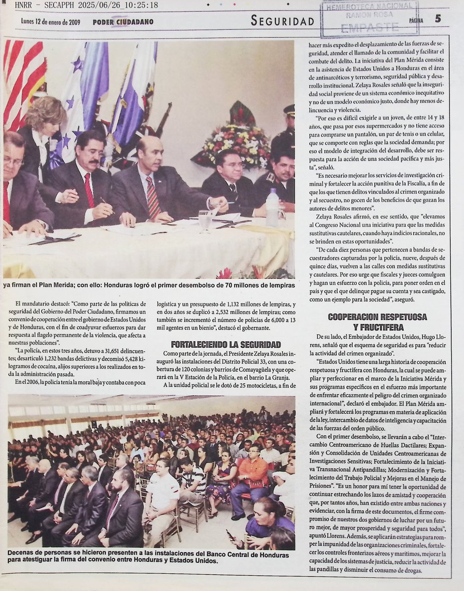 Desmontando narrativas: En 2009, el Gobierno de EE.UU. reconoció los resultados del gobierno del Presidente Zelaya <a href="/manuelzr/">Manuel Zelaya R.</a> en seguridad, durante firma "Plan Mérida" contra el Narcotráfico
<a href="/PartidoLibre/">Partido Libre</a>