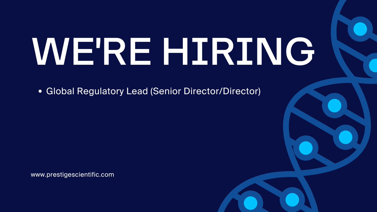 We have an exciting opportunity for a Global Regulatory Lead (Senior Director/Director) with our partner, a leading international biopharmaceutical company. 

Get in touch: regulatoryteam@prestigescientific.com

#regulatoryaffairs #hiring #biotech #pharma #prestigescientific