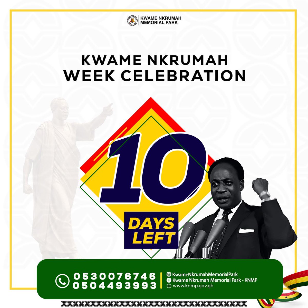 knmpgovgh's tweet photo. The countdown has begun! 
Just 10 DAYS LEFT to the historic Kwame Nkrumah Week Celebration .Join us inside the Kwame Nkrumah Memorial Park as we honor the legacy of Ghana’s first President and Africa’s visionary leader.
#NkrumahWeek #KNMP  #forwardwithNkrumah #10DaysLeft https://t.co/s8ZxcZBWlq
