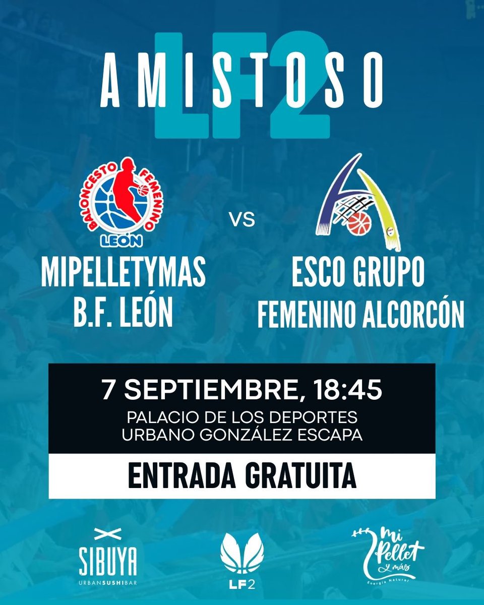 🏀🔥PRIMER TEST DE PRETEMPORADA EN CASA🏀🔥
Nuestro Mipelletymas B.F.León afronta su primer amistoso frente al Club Baloncesto Femenino Alcorcón.
📅Domingo 7 septiembre 
🕒18:45 
📍Palacio de los deportes Urbano González Escapa (León) 
🎟️ENTRADA GRATUITA 
#SéParteDelRugido #BFL