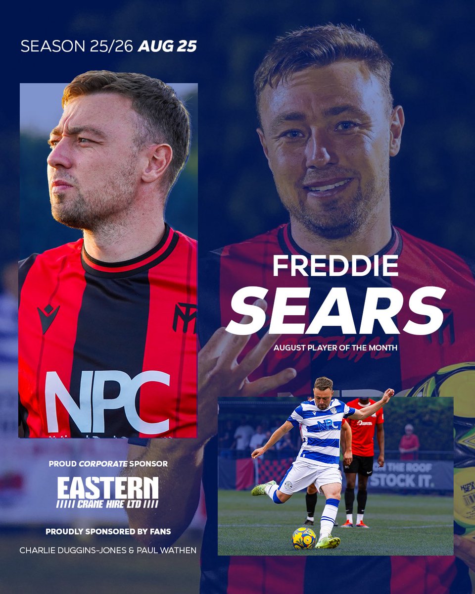 MaldonTiptreeFC's tweet photo. Freddie Sears - Player of the Month! 🏆✨

With 57% of the vote, Freddie Sears has been crowned your Player of the Month for August! 👏

It’s been a flying start to life as a Jammer, with Freddie netting 8 goals in just 7 games! 🎯

#NonLeague #FreddieSears #OneClub https://t.co/RluEAQWI3G
