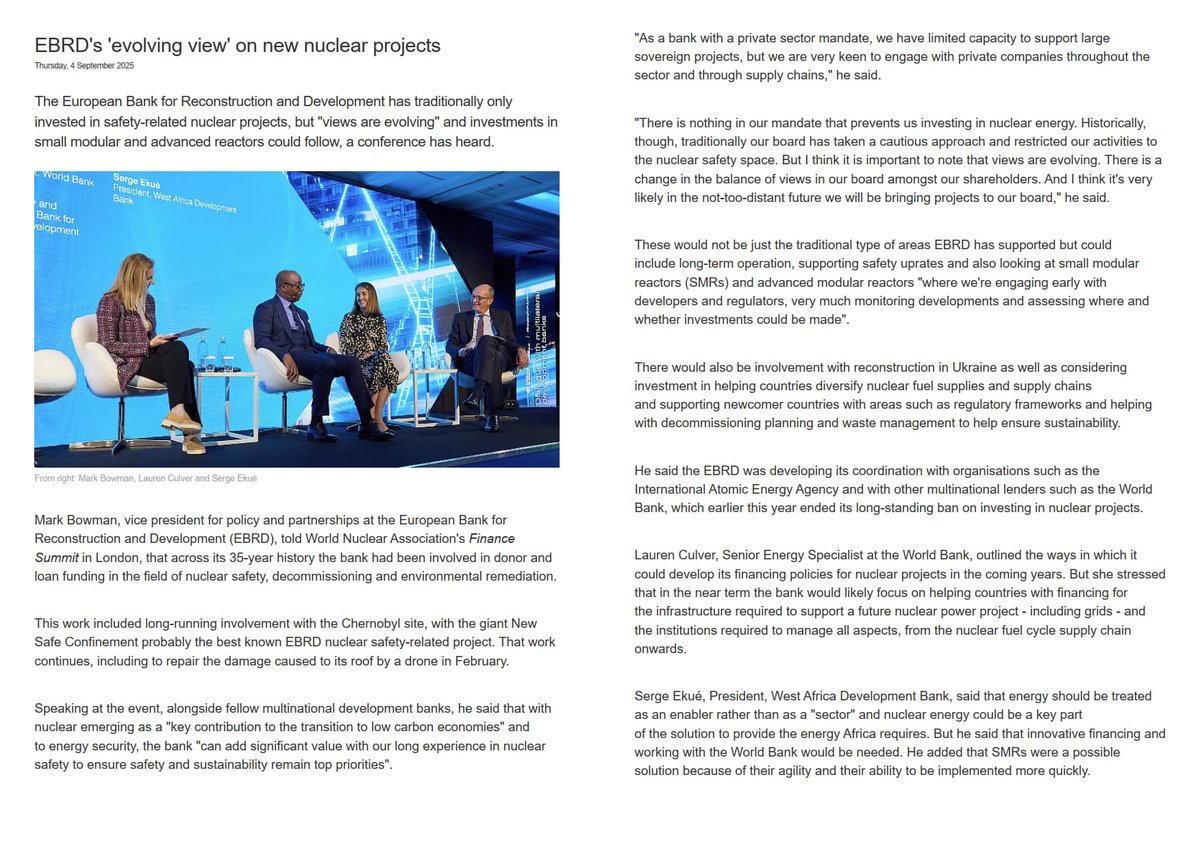Europe/ Nuclear Finance

The European Bank for Reconstruction and Development 'evolving view' on new nuclear projects

EBRD has traditionally only invested in safety-related nuclear projects, but "views are evolving" and investments in SMRs and AMRs could follow