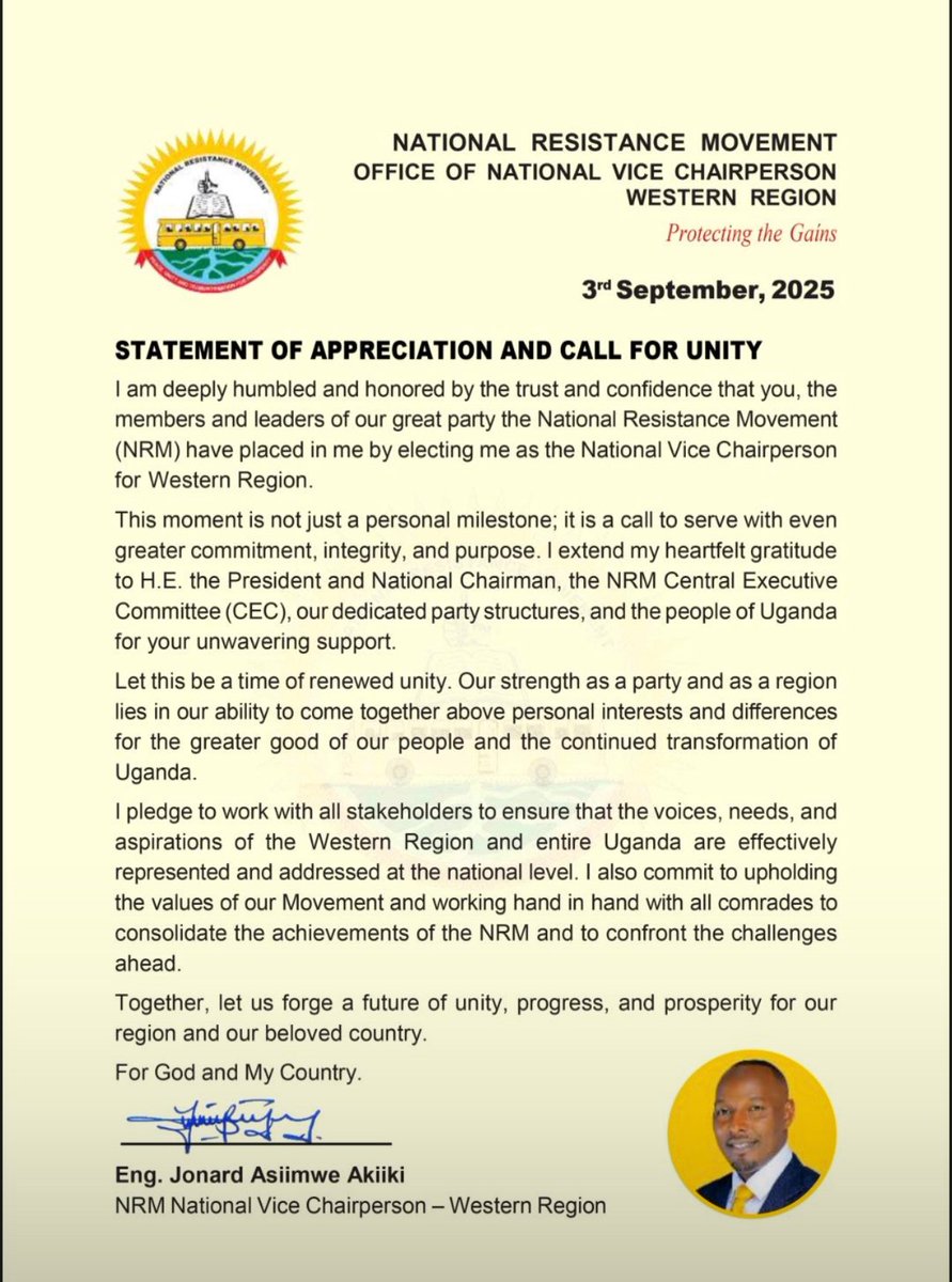Thank you for trusting me!

<a href="/KagutaMuseveni/">Yoweri K Museveni</a> <a href="/mkainerugaba/">Muhoozi Kainerugaba</a> <a href="/BalaamBarugahar/">Barugahara Balaam Ateenyi.</a> <a href="/AnitahAmong/">Anita Annet Among</a> <a href="/EngJonard/">Hon. Eng Asiimwe Jonard.</a>