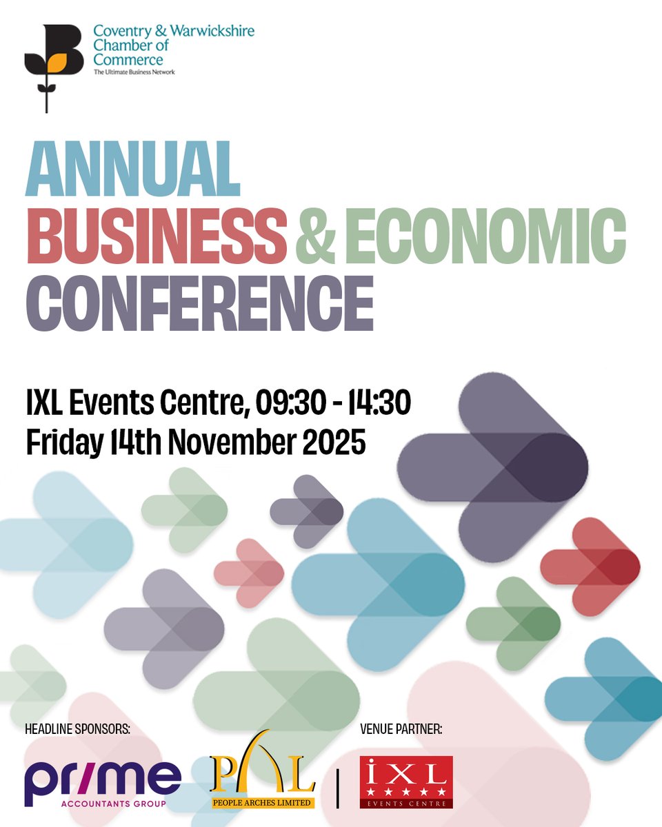 #CWBizConf25 | Are you ready to shape the future of business in Coventry &amp; Warwickshire? Join us at our Annual Conference for a day of insights, innovation and networking!

🗓️Friday 14th November, 9:30am - 3:30pm
📍IXL Events Centre, Southam

Book now👉 cw-chamber.co.uk/events/annual-…