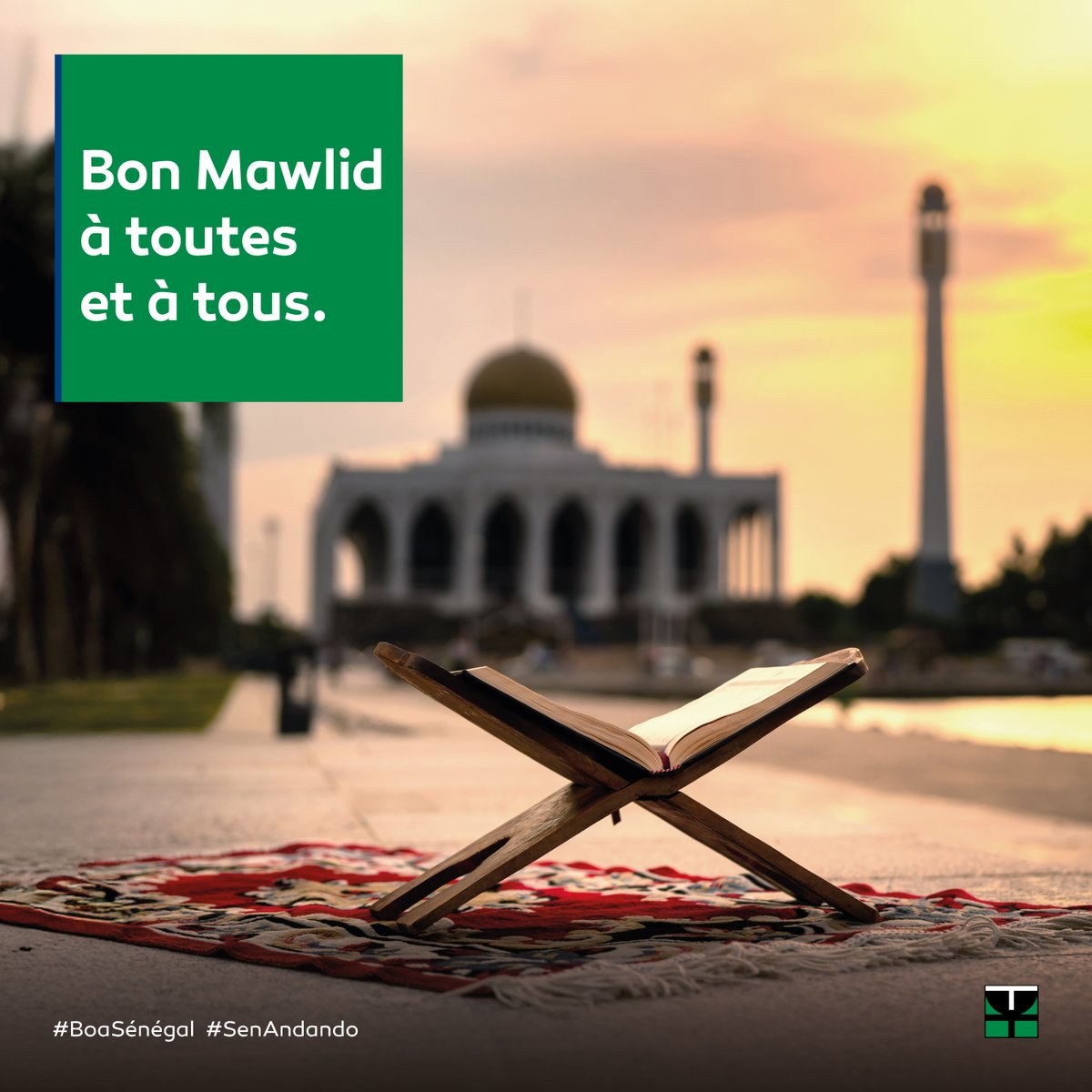 boa_senegal's tweet photo. Nous souhaitons à tous un bon Mawlid !
#BOASénégal #SenAndando #kebetu https://t.co/cS91KRSLSb