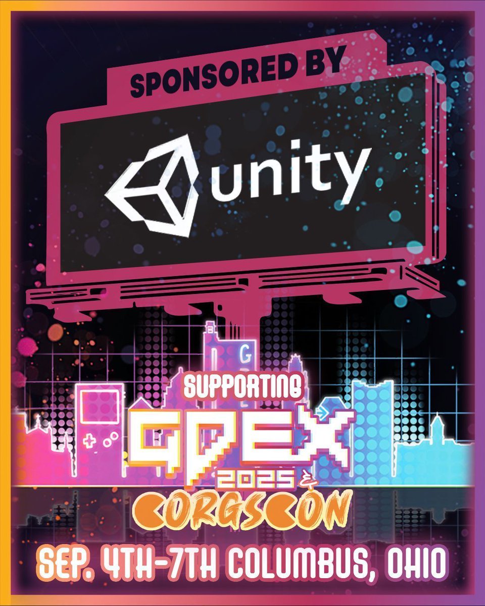 TheGDEX's tweet photo. Kicking off #GDEX2025 with Dev Day on Sept 4 — powered by our sponsor @unitygames

🎮 Game dev pros.
🧠 Expert sessions.
🔥 Industry insight.
🧑💻 One day. Unlimited learning.

🎟 Access it w/ your GDEX+ Pro Pass → https://t.co/XkraERWAgW 

#Unity #GameDev #CORGSCON #IndieDev #ColumbusEvents