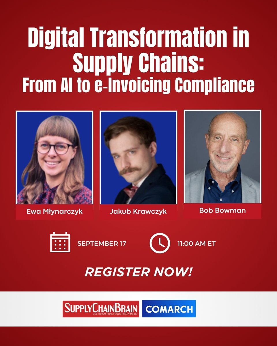SCBrain's tweet photo. Register Now: https://t.co/ctgXqiffjy
Did you know E-invoicing is a supply chain advantage? Join our webinar on September 17 to learn how digital invoicing can speed up payments and improve operational efficiency across your business. #comarch #supplychainbrain https://t.co/Ws5rAJkbBD