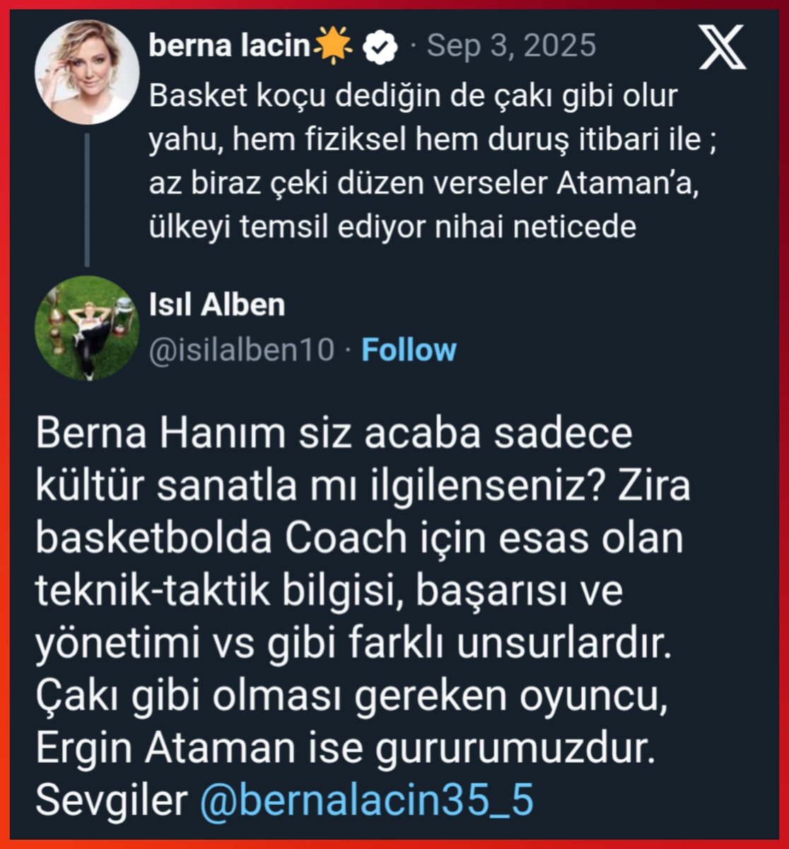 lemarcaspors_'s tweet photo. Işıl Alben'den Berna Laçin'e yanıt https://t.co/8cM7W2OOa3