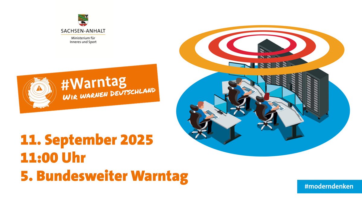 In genau einer Woche ist der 5. Bundesweite Warntag: Am 11.09. um 11 Uhr wird es auch in <a href="/sachsenanhalt/">Sachsen-Anhalt</a> eine Probewarnung über Sirenen, Radio, Handys und mehr geben. 🔊🚨
Eine Auswahl der Warnmittel stellen wir in den kommenden Tagen vor.
Mehr: lsaurl.de/bfNJhu