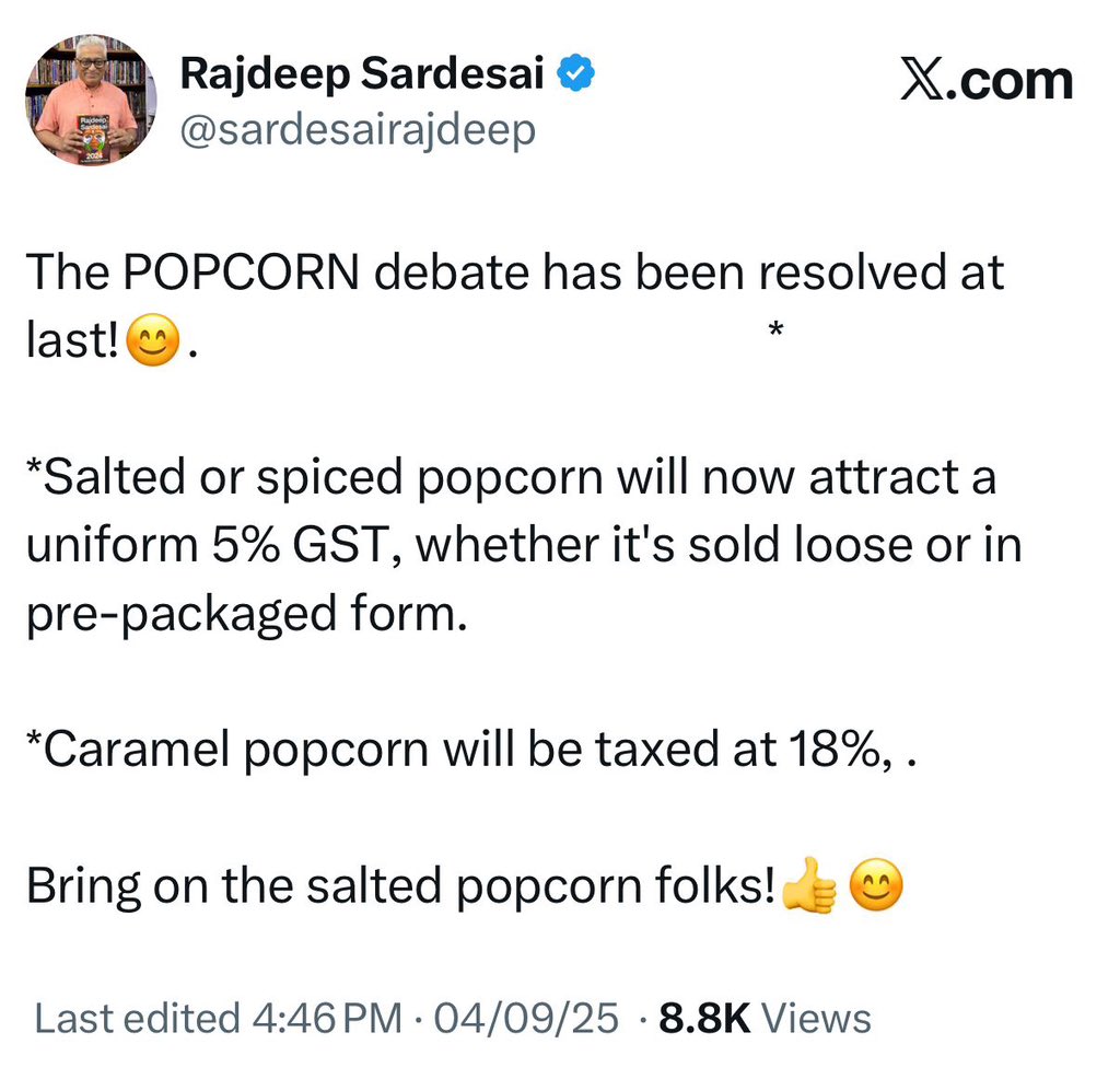 CBIC (@cbic_india) on Twitter photo Dear <a href="/sardesairajdeep/">Rajdeep Sardesai</a>
All sugar confectionary items will now be taxed at 5%.
Kindly refrain from sharing incorrect information.
Please see below the latest rates in Annexure II. 👇
pib.gov.in/PressReleasePa… Dear <a href="/sardesairajdeep/">Rajdeep Sardesai</a>
All sugar confectionary items will now be taxed at 5%.
Kindly refrain from sharing incorrect information.
Please see below the latest rates in Annexure II. 👇
pib.gov.in/PressReleasePa…