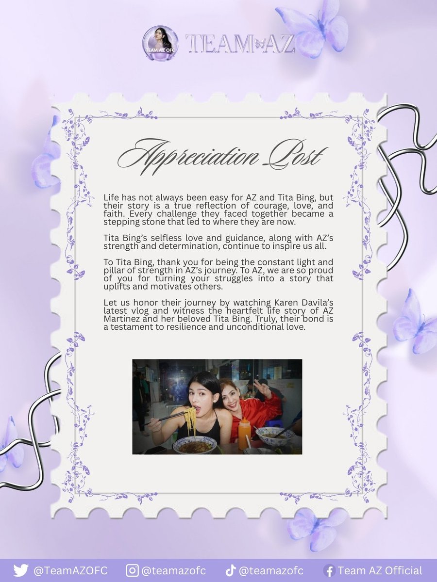 𝐀𝐏𝐏𝐑𝐄𝐂𝐈𝐀𝐓𝐈𝐎𝐍 𝐏𝐎𝐒𝐓 𝐅𝐎𝐑 𝐀𝐙 𝐀𝐍𝐃 𝗠𝗢𝗠𝗠𝗬 𝗕𝗜𝗡𝗚

Life has not always been easy for AZ and Mommy Bing, but their story is a true reflection of 𝗰𝗼𝘂𝗿𝗮𝗴𝗲, 𝗹𝗼𝘃𝗲, and 𝗳𝗮𝗶𝘁𝗵. Every challenge they faced together became a stepping stone that led to