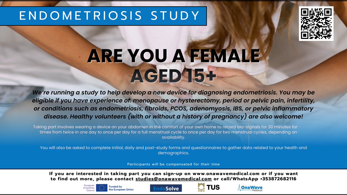 OnaWaveMedical's tweet image. 1 in 10 females live with #endometriosis , but diagnosis still takes 7-10 years.
Thanks to our first #CailinAI volunteers, we secured #eictransition funding to change that.
Now, with @Endo_Solve , we’re building a non-invasive diagnostic test — and we need YOU.
Sign up today:…