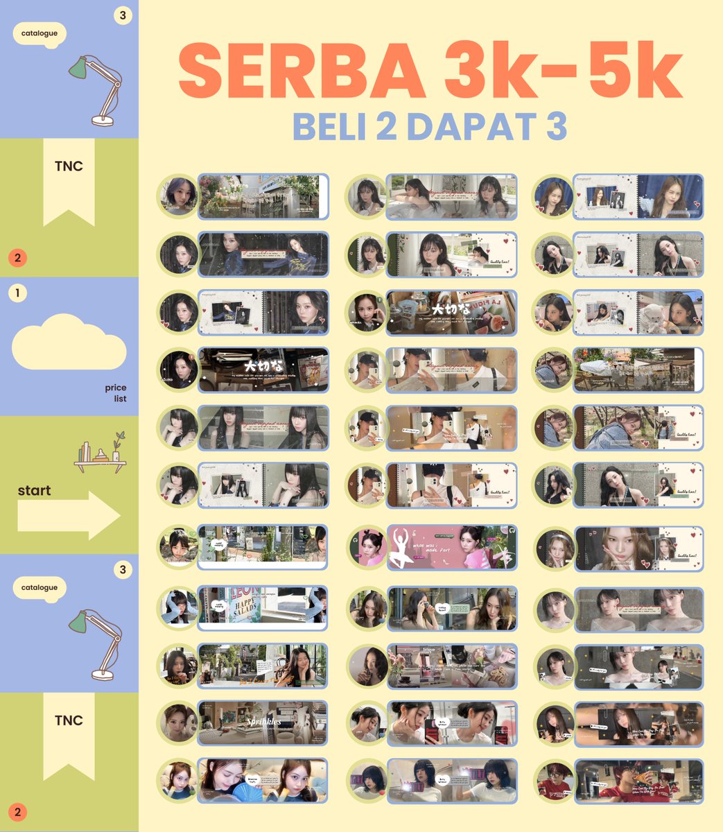 SERBA 3k-5k | BELI 2 DAPAT 3 ✨#zonauang 

hai! ada 64 layout ready stock gg bg serba 3k-5k/ea nih! kalau beli 2 nanti dapatnya 3 bebas pilih yang mana aja dan bisa retext juga🤍

sebut nomor kalau mau jemput ya :)
🙋🏻‍♂️ scroll down for tnc