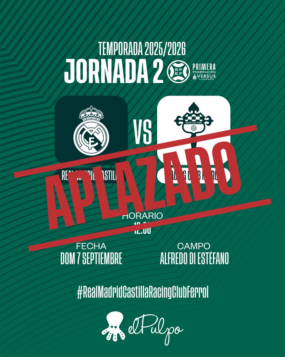 APLAZADO

Partido de la Jornada 2 en el Grupo I de la #PrimeraFederacion

La <a href="/rfef/">RFEF</a> aprueba el aplazamiento del partido entre RM Castilla y Racing de Ferrol debido a la situación de la plantilla de los locales. Cuentan con menos de 11 jugadores debido a internacionalidades y bajas
